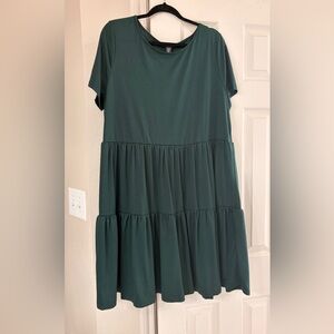 SHEIN Curve Short Sleeve Tiered Dress in Teal Green